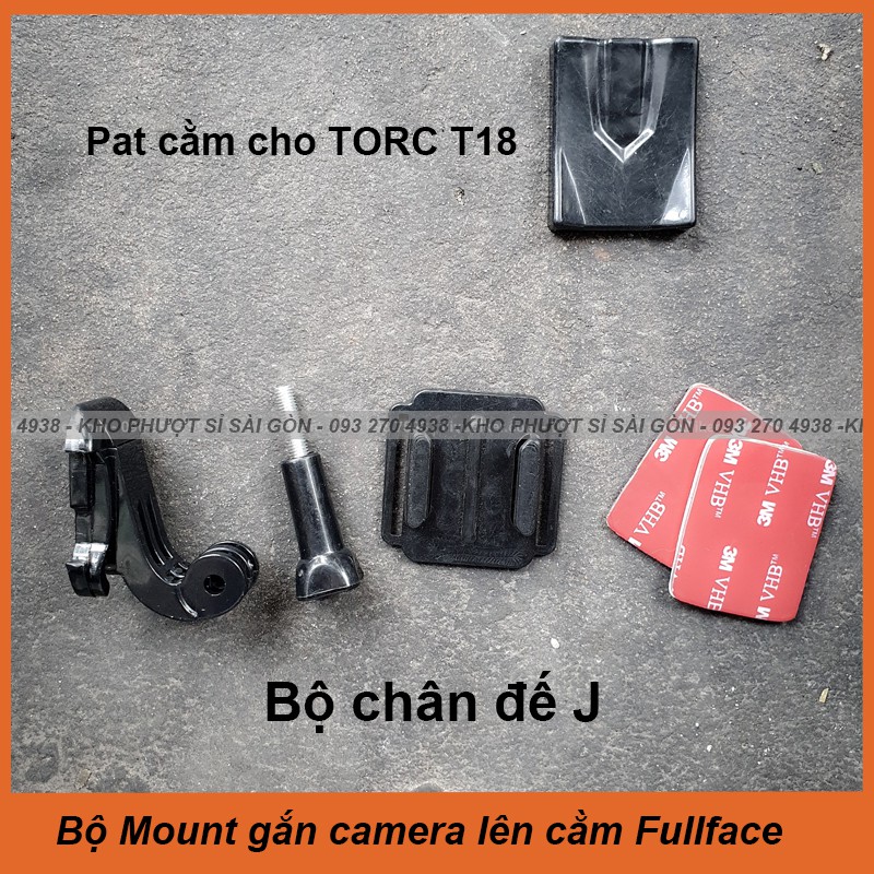 Nguyên bộ Mount cằm gắn camera hành trình lên mũ bảo hiểm Fullface TORC T18 - Pat cằm cho eken, SJcam, Gopro