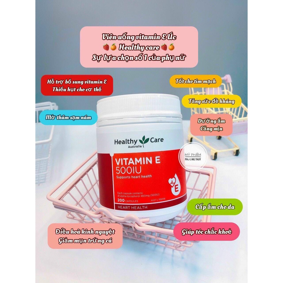 Vitamin E Healthy Care 500iu Úc - viên uống đẹp da, hỗ trợ sức khỏe tim mạch