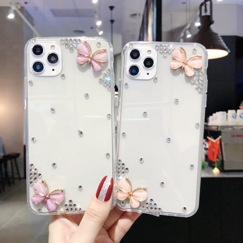 Ốp Điện Thoại Cứng Viền Mềm Trang Trí Hình Hoa Bướm Cho Samsung Galaxy S21 Plus S22 5G S20 FE S10 Note 20 Ultra Note 10