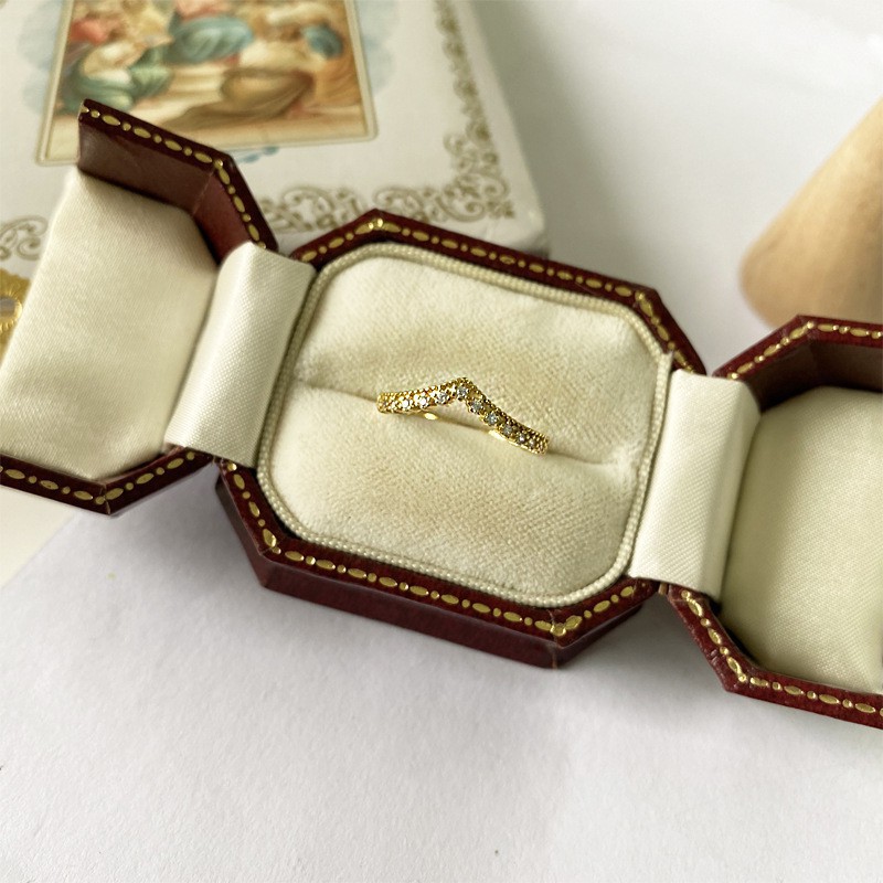 Nhẫn Đính Hôn Kim Cương Hình Chữ V Thời Trang Cho Nữ Phong Cách Hàn Quốc