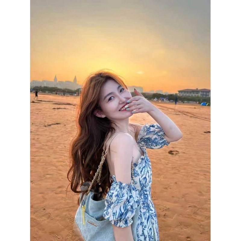 Đầm hoa trễ vai đi biển mùa hè phong cách ngọt ngào quyến rũ thời trang nữ hebe's MSP C54