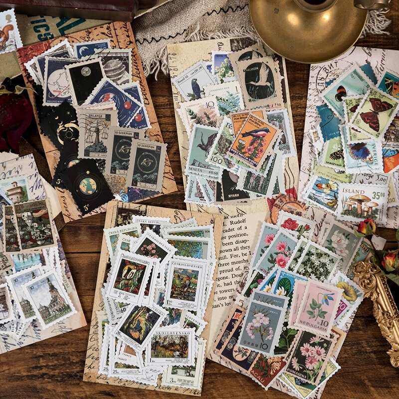 Set 46 miếng dán trang trí sổ lưu niệm phong cách vintage nhiều kiểu tùy chọn