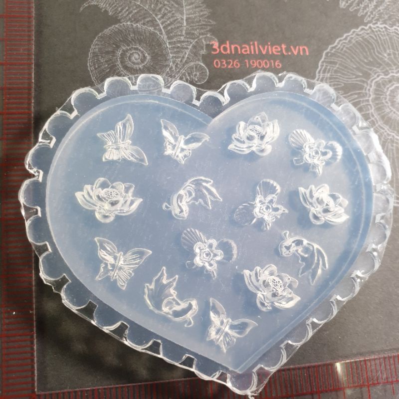 Khuôn charm trang trí nail, key cap - mẫu cá và hoa sen