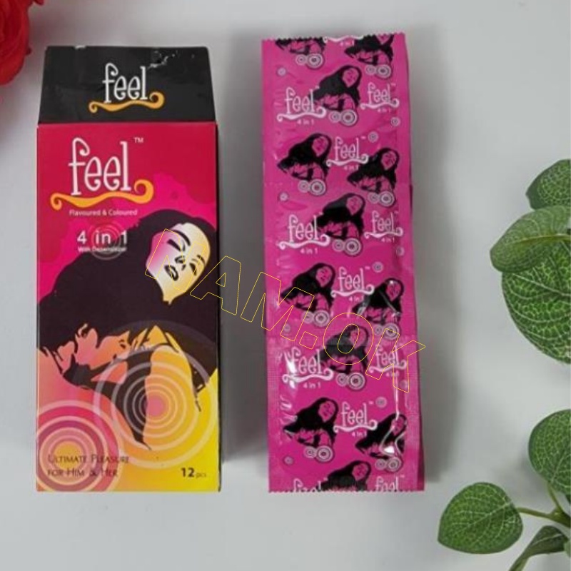 Bao Cao Su Feel 4 trong 1 Kéo Dài Thời Gian, BCS Gân Gai Lớn Tăng Khoái Cảm, Hộp 12 BCS