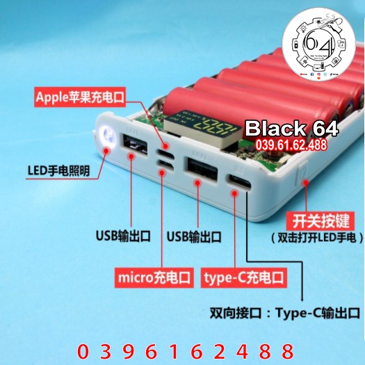 Box Sạc dự phòng nhựa 8 cell 18650_Mạch Qc 3.0 18w  Chất lượng