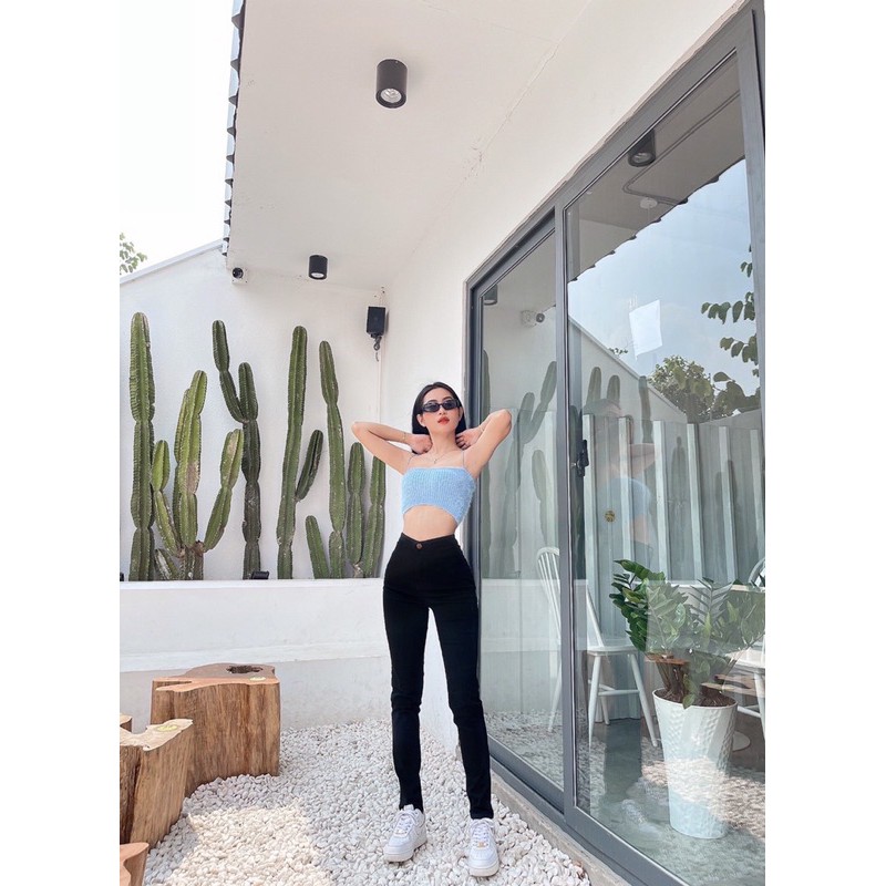 MISTAKER | Quần skinny jean form ôm co giãn lưng siêu cao màu đen