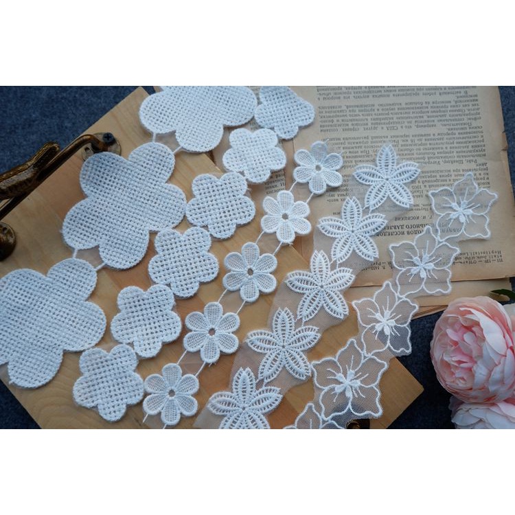 Vải lưới organza thêu hoa ren rayon rộng 4-7cm