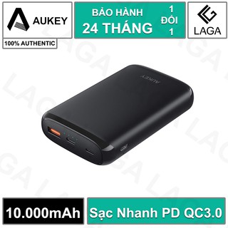 Pin Sạc Dự Phòng 10000mAh Aukey PB-Y22 1 Cổng Sạc NhanhQC 3.0, 1 Cổng USB-C PD 18W, Hỗ Trợ Sạc Vào Bằng Cổng Lightning