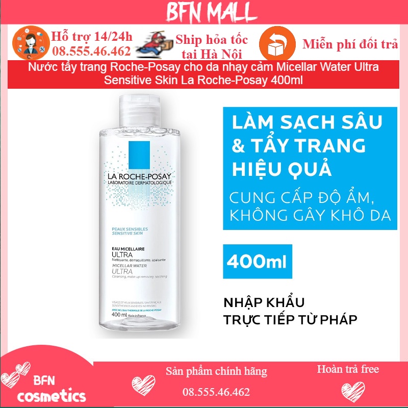 Nước tẩy trang Roche-Posay cho da nhạy cảm Micellar Water Ultra Sensitive Skin La Roche-Posay 400ml