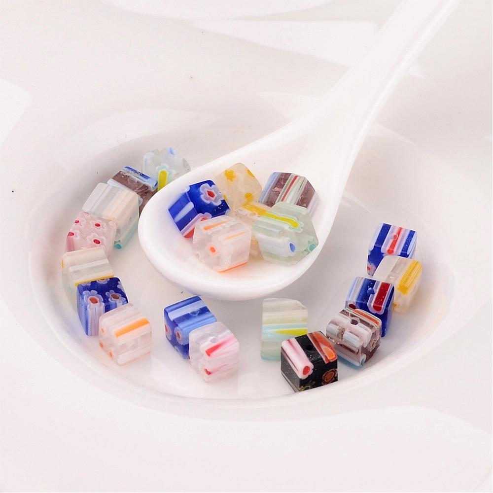 Set 8-64 Hạt Thủy Tinh 6x6x6mm: 1mm Nhiều Màu Sắc