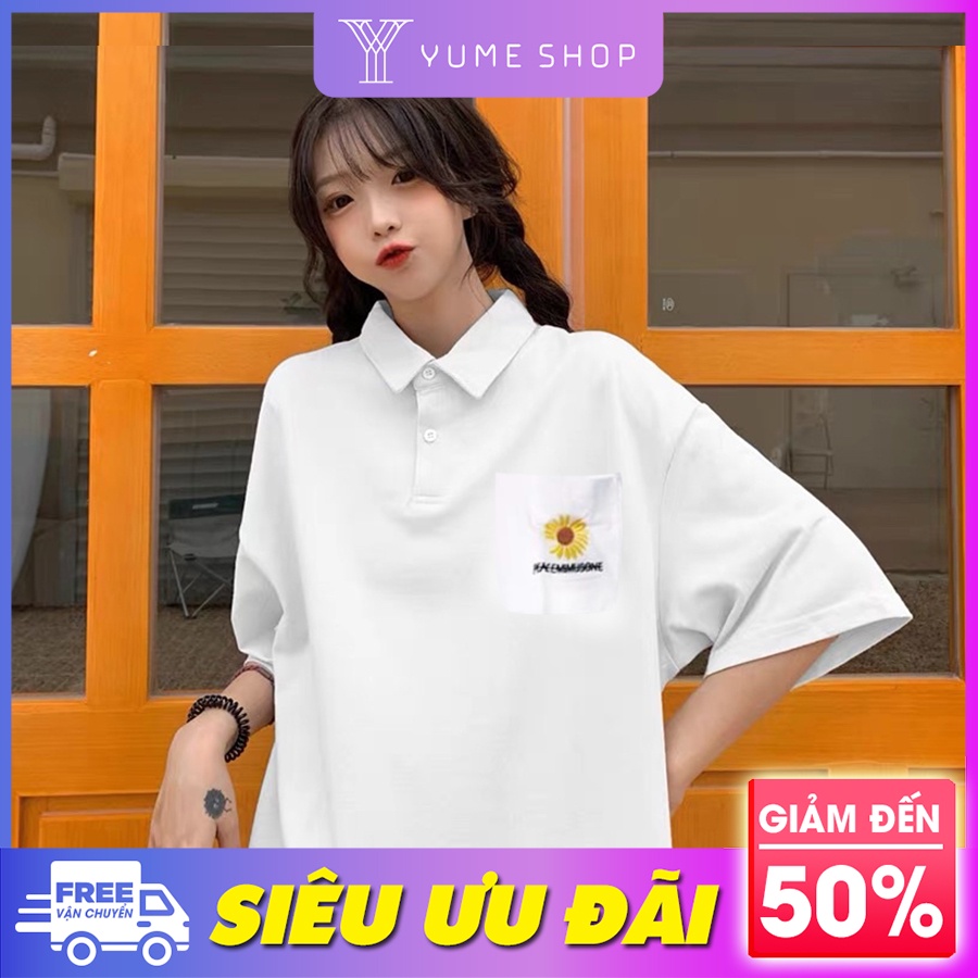 Áo thun tay lỡ, áo polo hoa cúc phom rộng mẫu mới