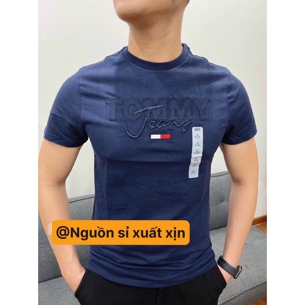 Áo phông, áo thun màu xanh đen sz L thêu chữ TOMMY_hàng Vnxk xịn