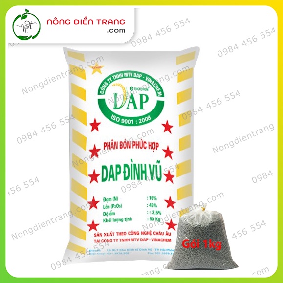 Phân bón DAP Đình Vũ Hạt Đen - Gói 1kg chiết từ bao 50kg - DAP Tiêu chuẩn Châu Âu - 16-45-0 + TE VTNN Nông Điền Trang