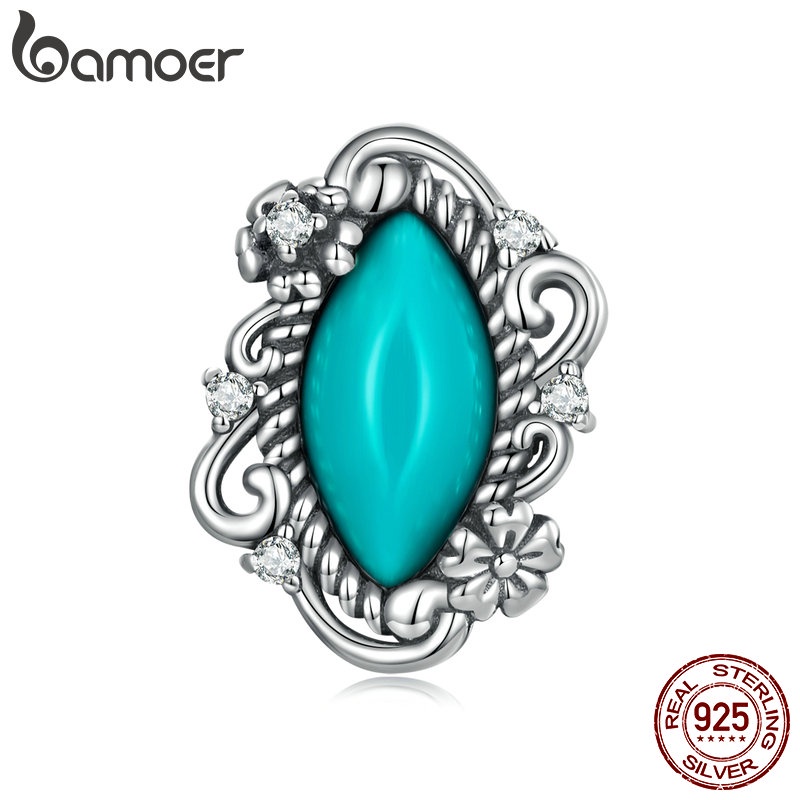 Hạt xỏ BAMOER bạc 952 đính đá ngọc lam nhân tạo