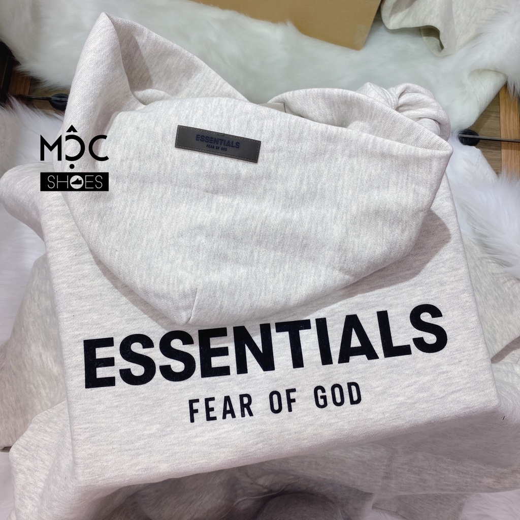 [CHÍNH HÃNG] Áo khoác Hoodie tay dài Fear Of God Essensial màu Oatmeal Xám Trắng SS22