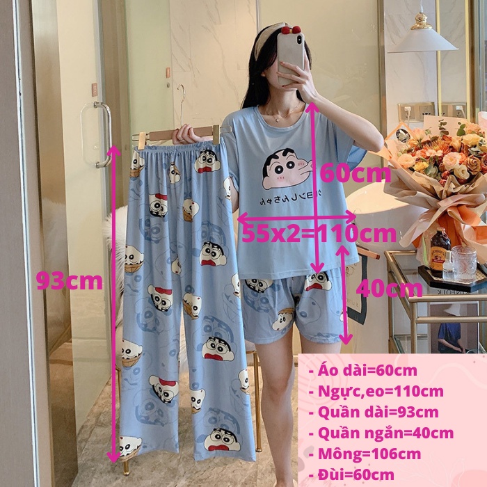 Set đồ bộ nữ quần dài bigsize mặc nhà mùa hè TOZZO in hình cute dễ thương phong cách hàn quốc SET3-02