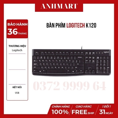 Bàn phím máy tính Logitech K120 - Bàn phím máy tính có dây Usb Logitech - BH 36T