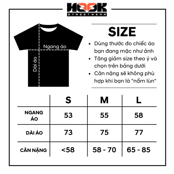 Áo thun tay lỡ Unisex thời trang Hook in chữ Black phản quang