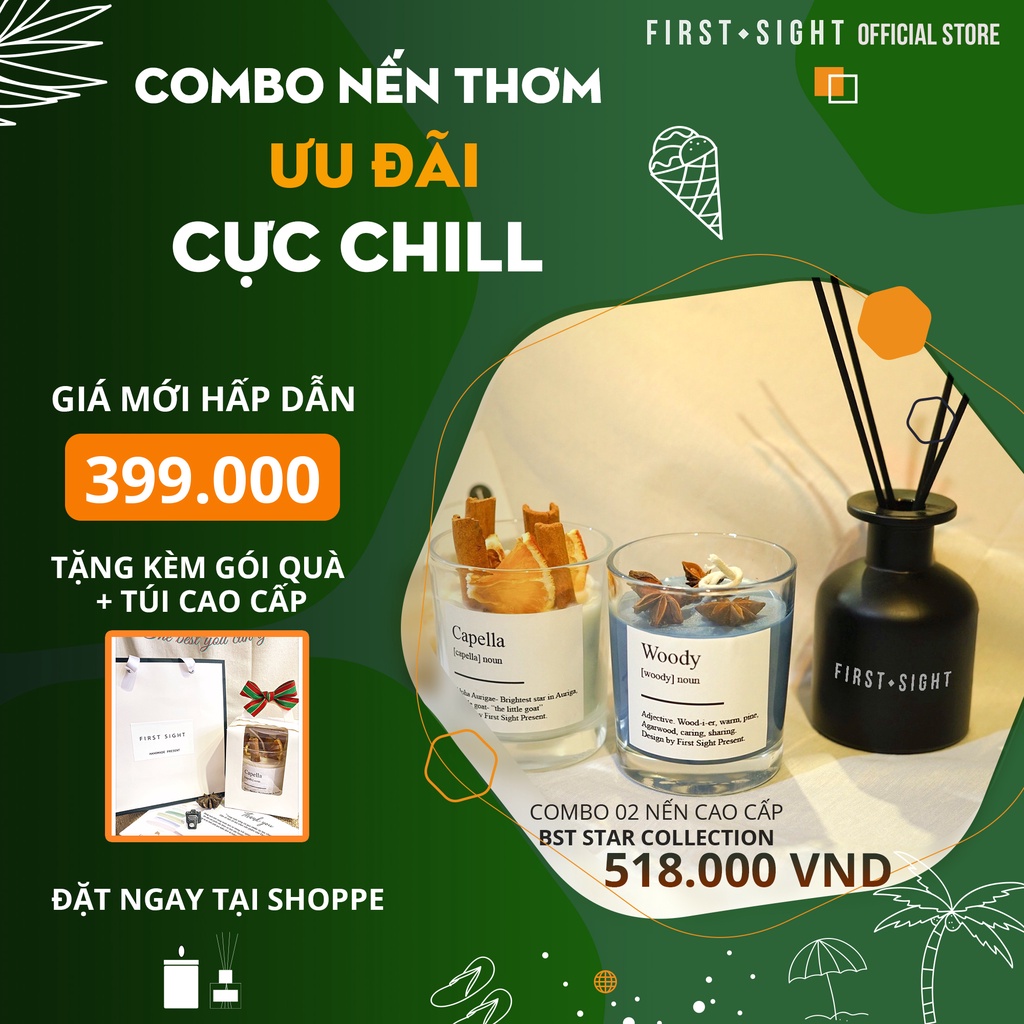 [Combo 02 Nến] Nến thơm handmade hương tự nhiên tinh dầu cao cấp hủ 175gr First Sight an toàn không khói