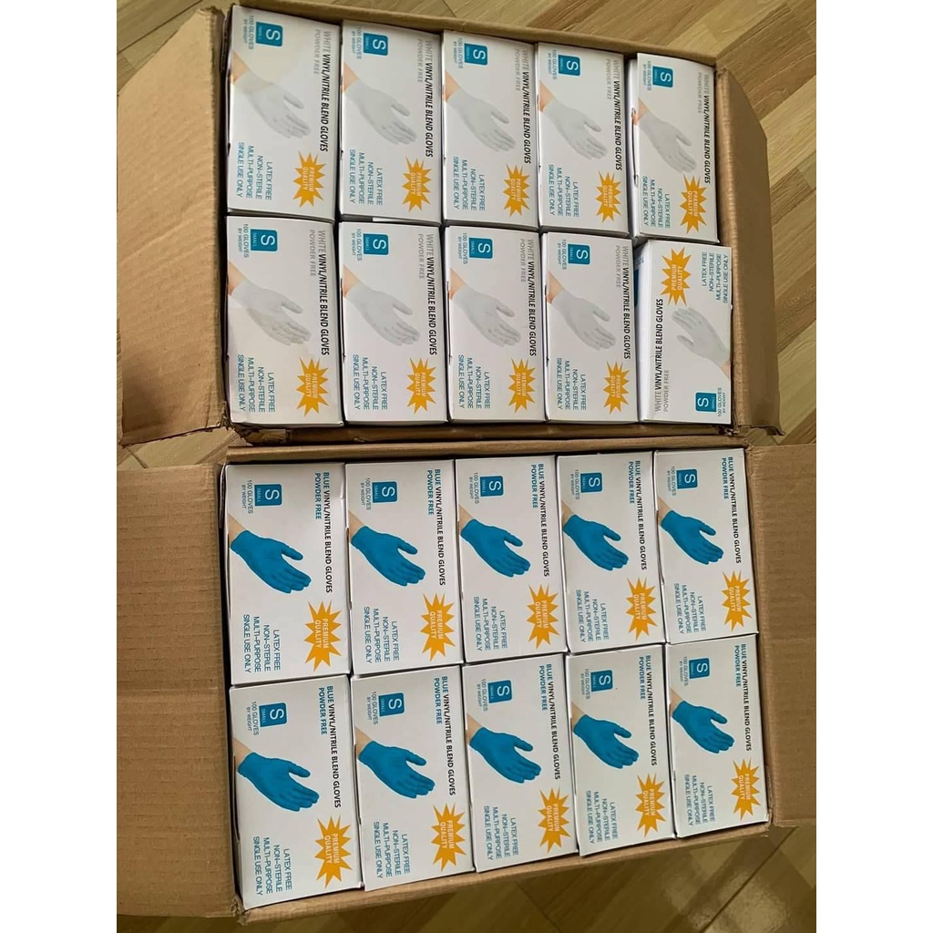 Găng Tay Xanh Không Bột Vinyl/Nitrile - Hộp 100 Cái