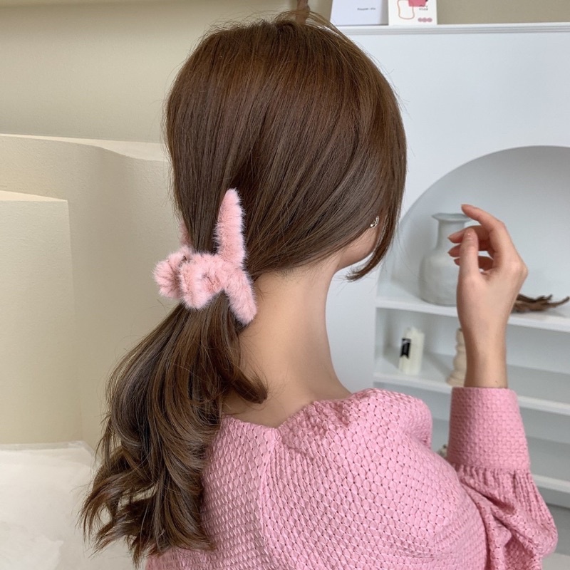 Kẹp tóc càng cua phối vải lông nhung màu sắc ngọt ngào phong cách Hàn Quốc xinh xắn cho nữ đẹp