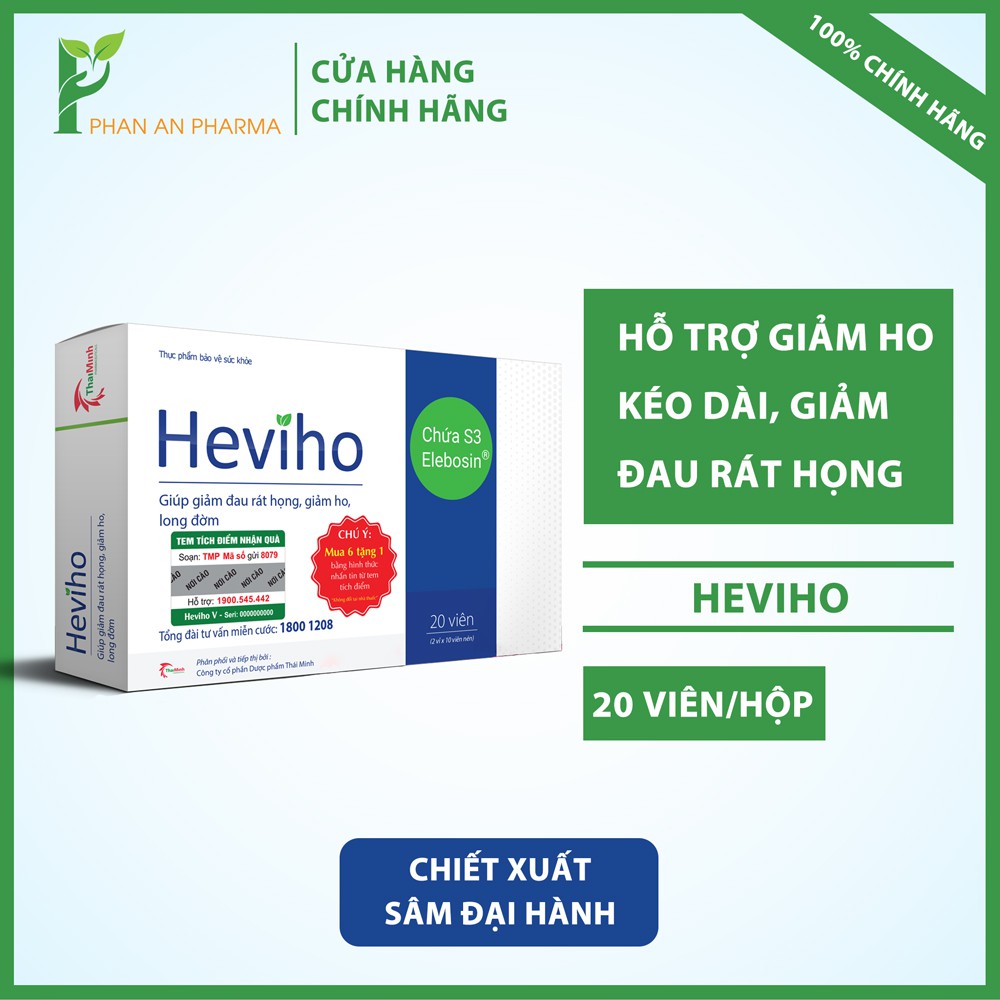 Viên uống Heviho hộp 20 viên - giảm đau rát họng, giảm ho kéo dài - CN84