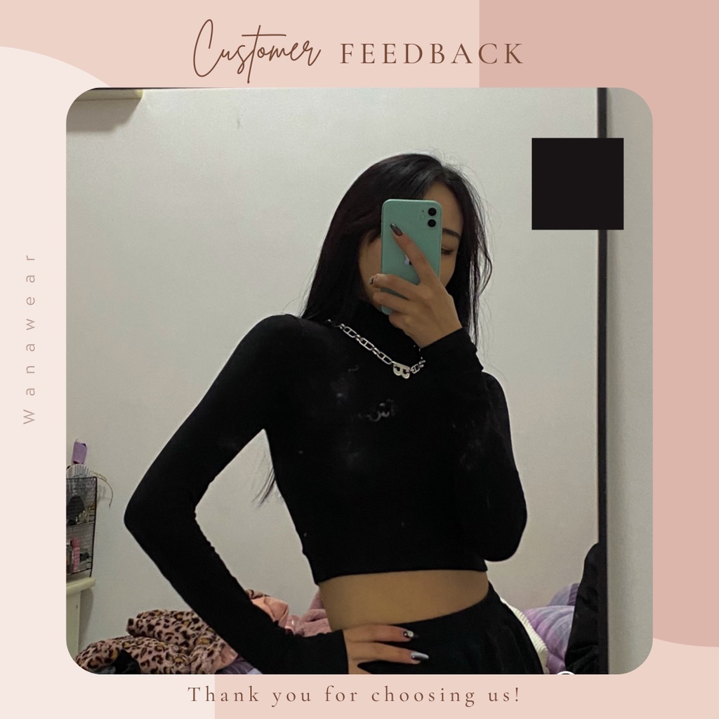 Áo body cổ cao 3cm croptop áo thun len tăm tay dài WANAWEAR dáng ôm quyến rũ cực xinh màu đen trắng xám