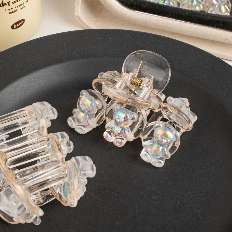 (0583) Kẹp Tóc Nhựa Nhỡ Hình Gấu Hologram Sáng Ánh Xinh Xắn Ngọt Ngào