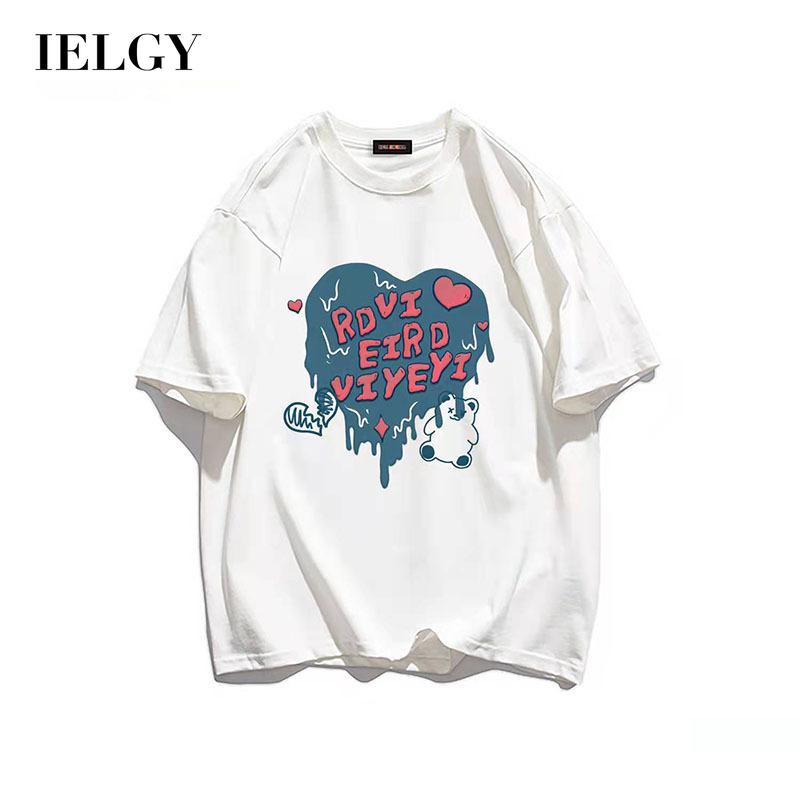 Áo thun T-shirt IELGY thiết kế tay ngắn cổ tròn in hình trái tim đồ họa dành cho nữ