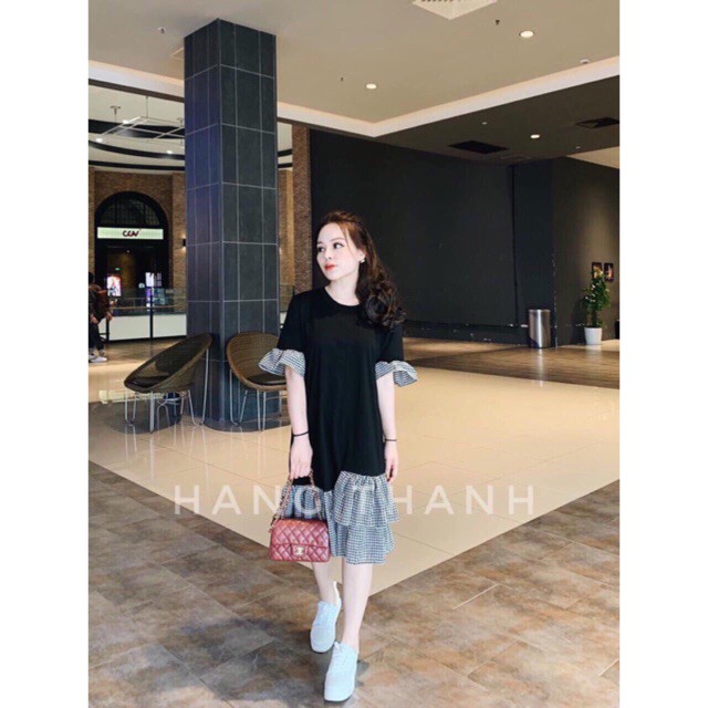 Váy suông chân cá pha caro tay bèo 💋 hàng Quảng Châu 💋 freeship sale hấp dẫn khi theo dõi shop