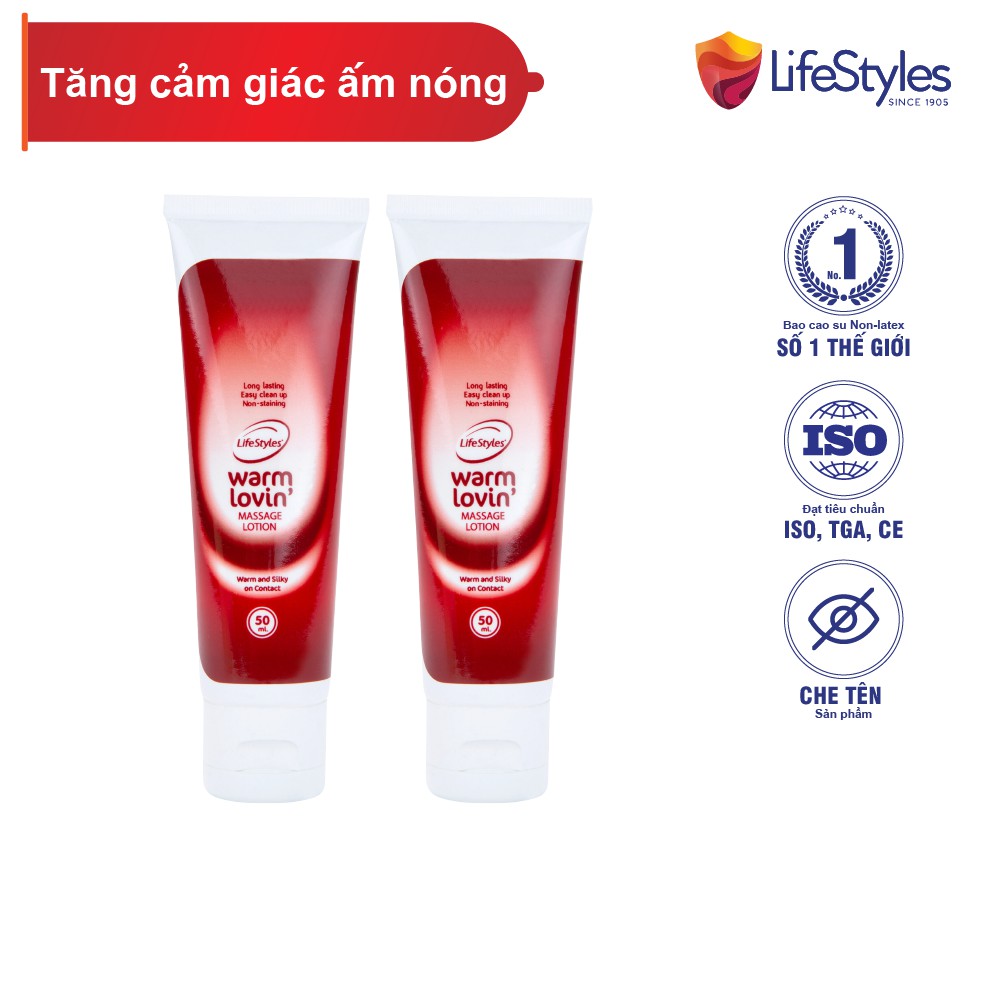 Combo 2 Gel Bôi Trơn LifeStyles Warm Lovin' Massage Lotion Bôi Trơn Quan Hệ Tăng Cảm Giác Ấm Nóng 50ml