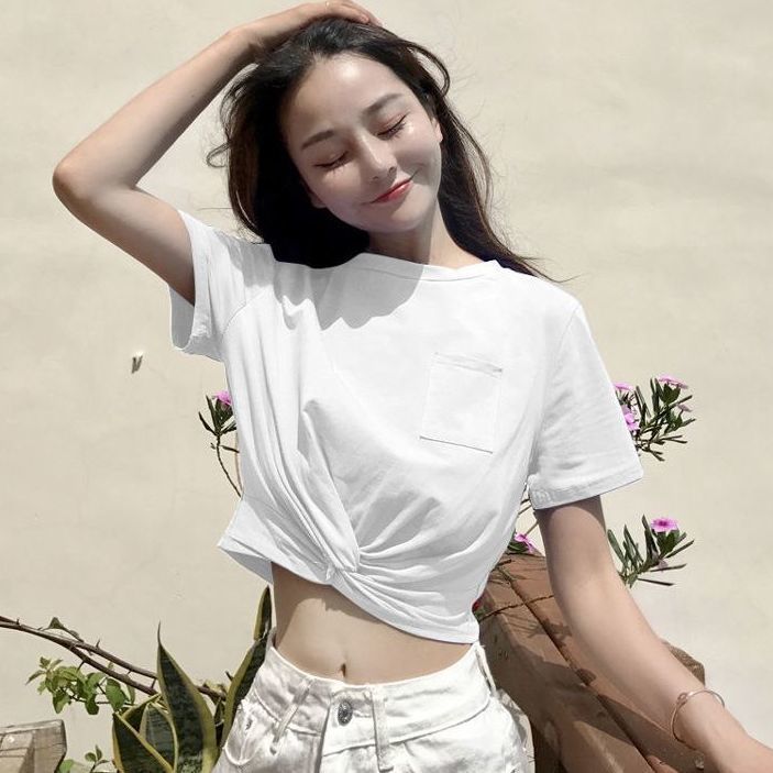 Áo Croptop Lưng Cao Xinh Xắn Theo Phong Cách Hàn Quốc 2021