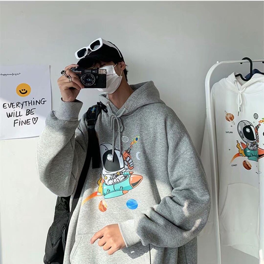 Áo hoodie dáng rộng size lớn M-5XL họa tiết phi hành gia thoải mái thời trang dành cho nam