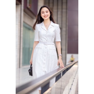 Đầm Sơ Mi Nữ Trắng WHITE ANT Tay Bồng Cổ Ve Một Hàng Cúc Vải Họa Tiết 120400008