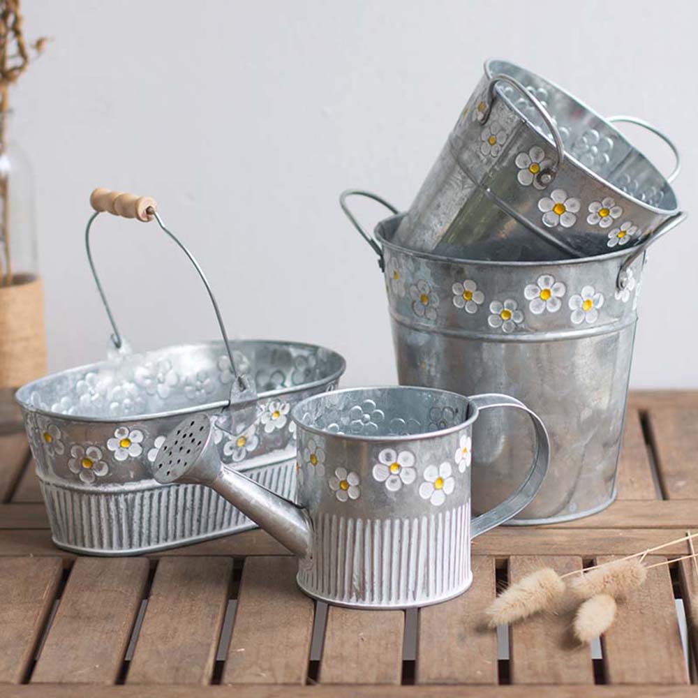 Chậu Hoa Bằng Sắt In Nổi Họa Tiết Phong Cách Vintage Dùng Trang Trí Nhà Cửa