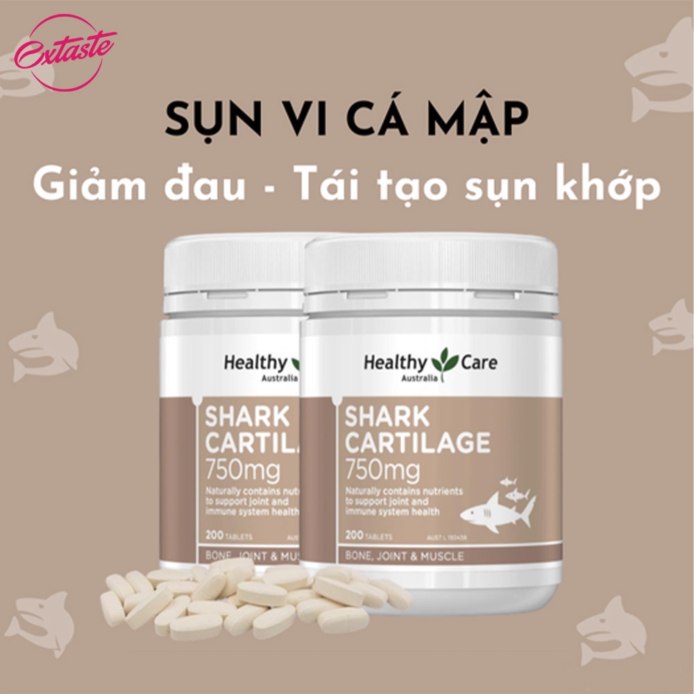 Sụn vi cá hỗ trợ xương khớp Healthy Care Shark Cartilage 750mg 200 viên