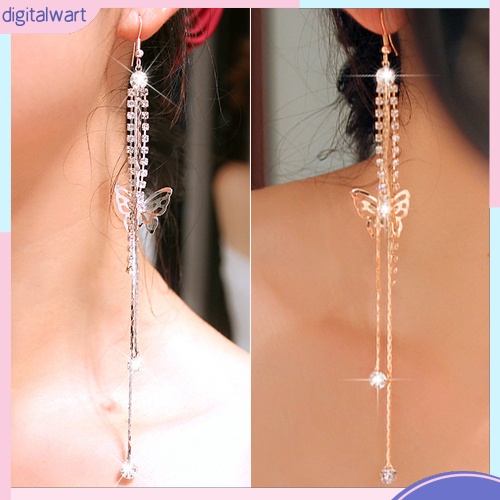 Cặp khuyên tai dây dài hình bướm đính đá quý nhân tạo lấp lánh sang trọng cá tính dành cho nữ
