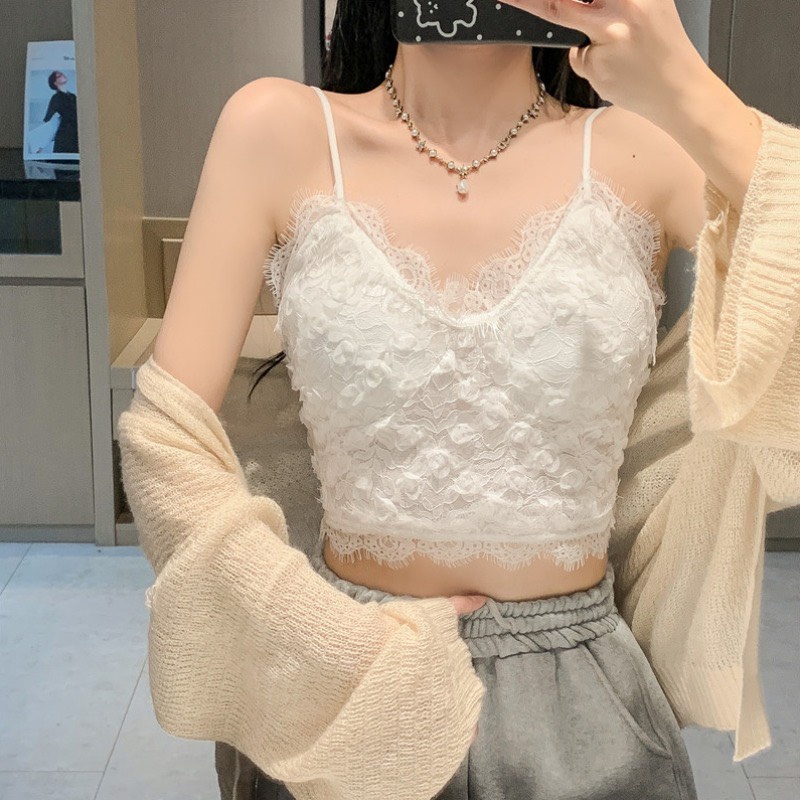 Áo Bra Nữ Dáng Croptop Ren Hoa Nổi Chun Lưng  20222 Siêu Hot