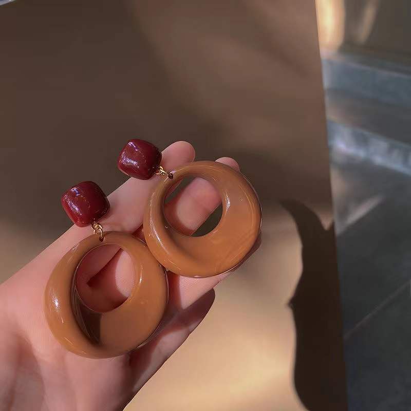 Bông Tai Mạ Bạc 925 Hình Tròn Cỡ Lớn Phong Cách Retro Hong Kong Thời Trang