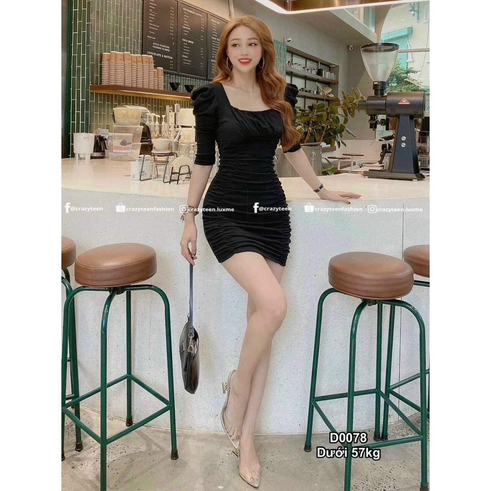 Đầm body tay phồng nhún đều 2 bên xinh xinh fashionzero - 70065