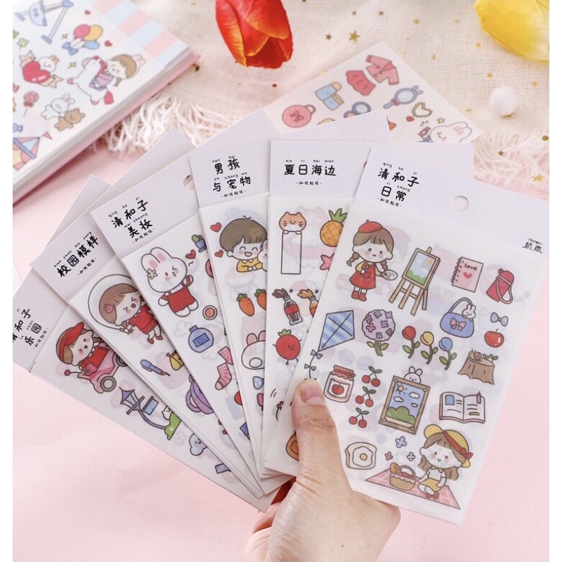 Sticker18 mẫu hình dán cậu bé cô bé xinh