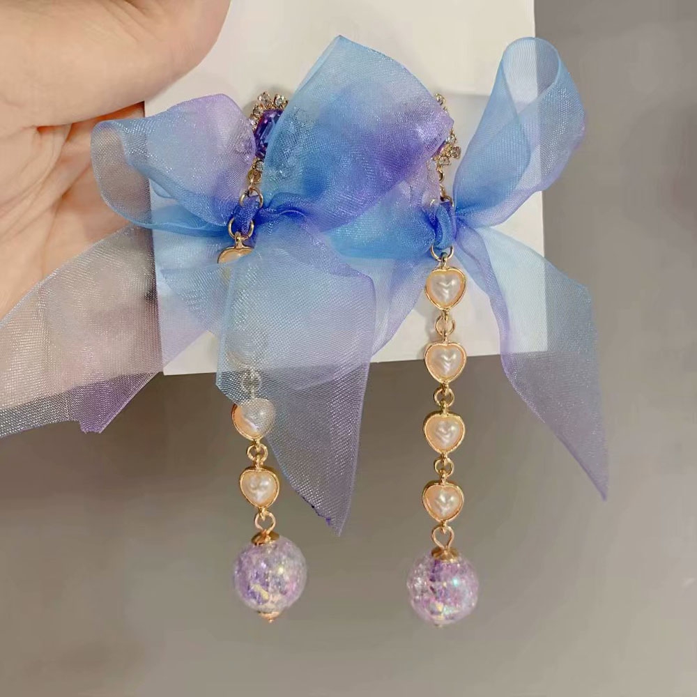 MXGOODS Bow Transparent Ball Pendant Brincos Long Tassel Dangle  Earrings