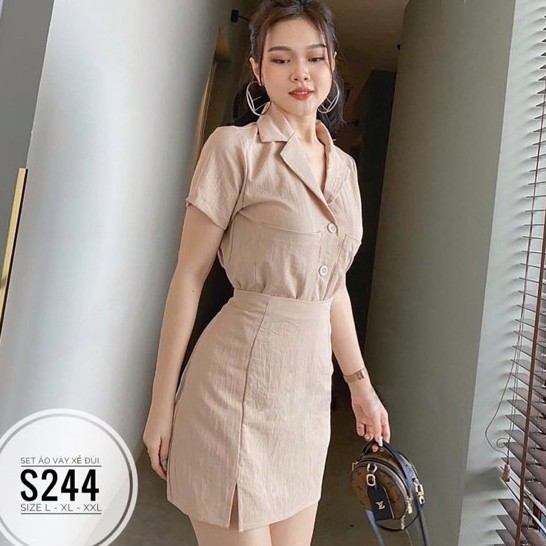 Váy Bigsize 60-100 Kg Set áo váy xẻ đùi S244 A | BigBuy360 - bigbuy360.vn