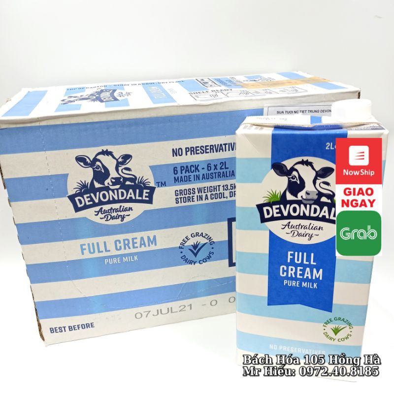 [T7/2021] Thùng 6 hộp sữa tươi Devondale 2 Lít