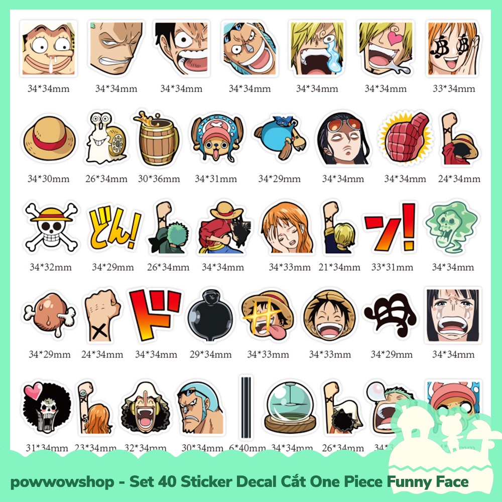 [Sẵn VN - Hỏa Tốc] Set 40 Sticker Mini Decal Dán Trang Trí Vật Dụng Mẫu One Piece Luffy Nami Zoro Sanji Funny Face