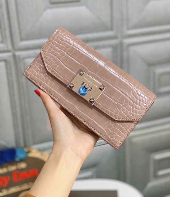 Cầm tay clutch ví ck vân rắn khoá gập có dây đeo