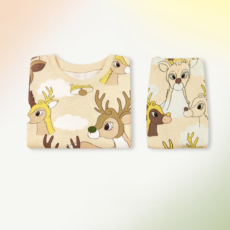 Đồ bộ quần áo dài tay dáng ôm thun cotton mẫu Hươu năm 2022 rất xinh của hãng Unifriend Hàn Quốc mã UND04