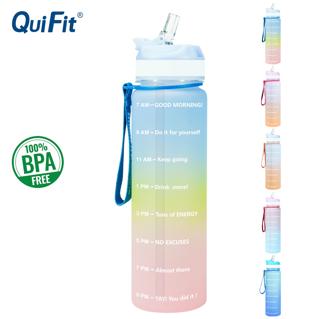 Bình nước thể thao QuiFit không độc hại không mùi có ống hút dung tích nhỏ 1l