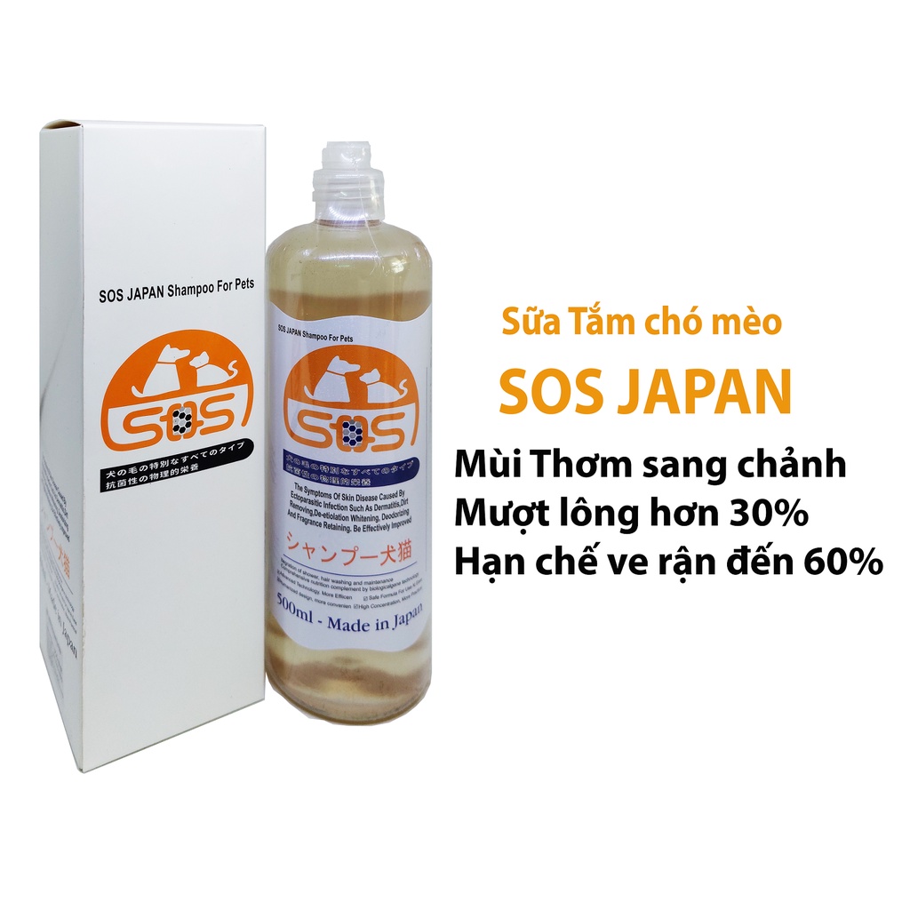 Hanpet.GV- SOS Nhật bản Sữa Tắm chó mèo cao cấp 500ml (chó mèo dùng chung) Thơm lâu và diệt ve rận