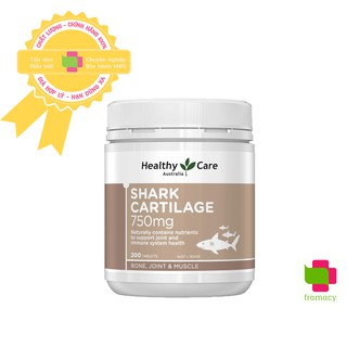 Viên uống Sụn vi cá mập Healthy Care Shark Cartilage 750mg, Úc (200v) hỗ trợ xương khớp cho người lớn trên 18 tuổi